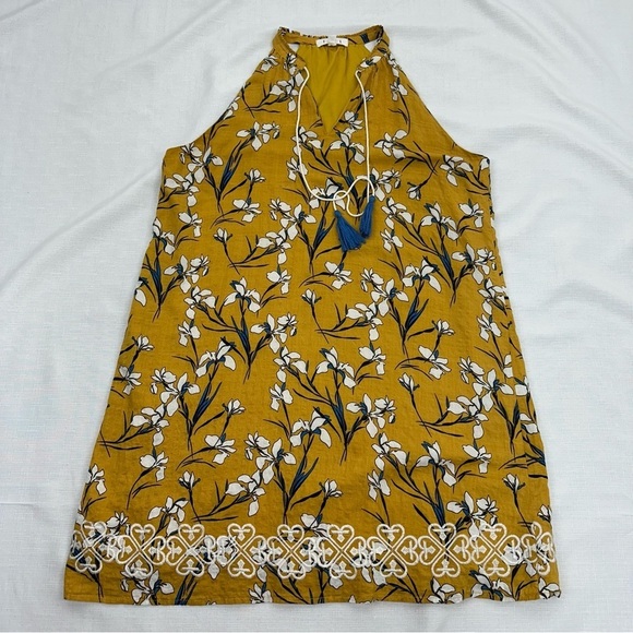 THML Women’s size Medium Mustard Yellow Floral Sleeveless Embroidered Dress - Picture 10 of 12